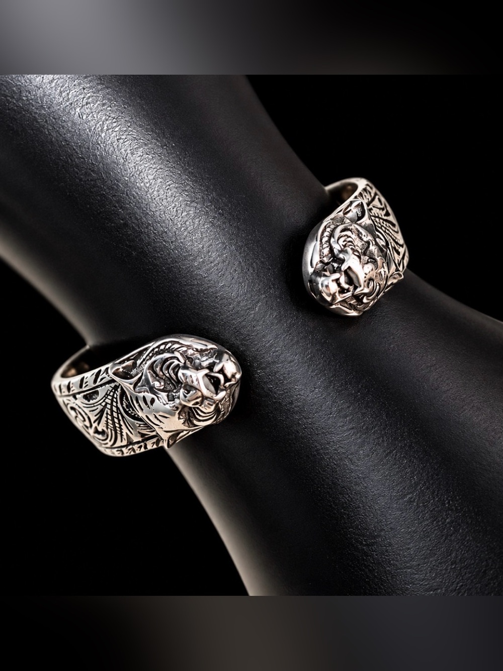 Silver Lion Head Cuff Bracelet - Men Accessories